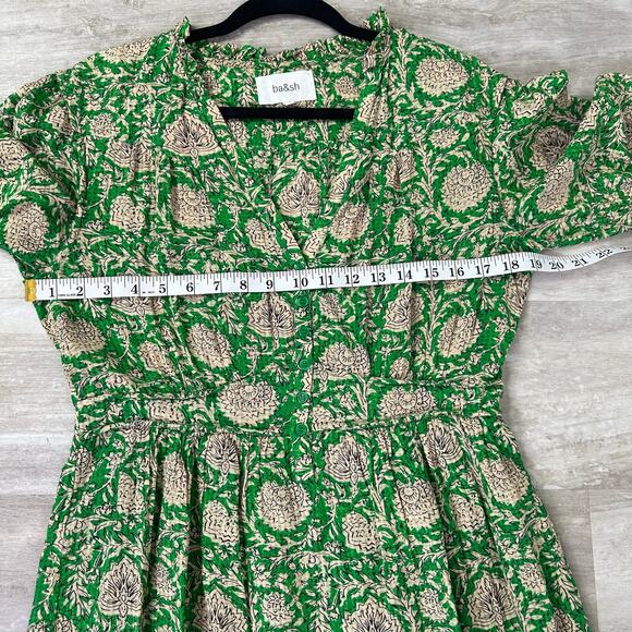 BA&SH Ba & Sh Paz Floral Printed Mini Shirt Dress In Green Women’s 2 3/4 Sleeves - Picture 7 of 10